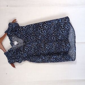 Mudpie Blue Black Patterned Ruffled Sleeveless Blouse Size Small